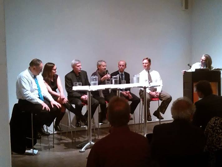 Panelists seated at the Center for Architecture discussing regional power and Hurricane Sandy recovery, November 2014